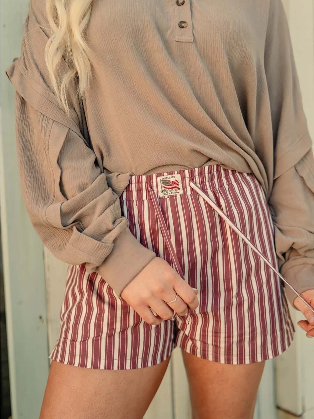 Tribe Kelley Grayton Striped Cotton Drawstring Boxer Shorts In Vintage Red  XS